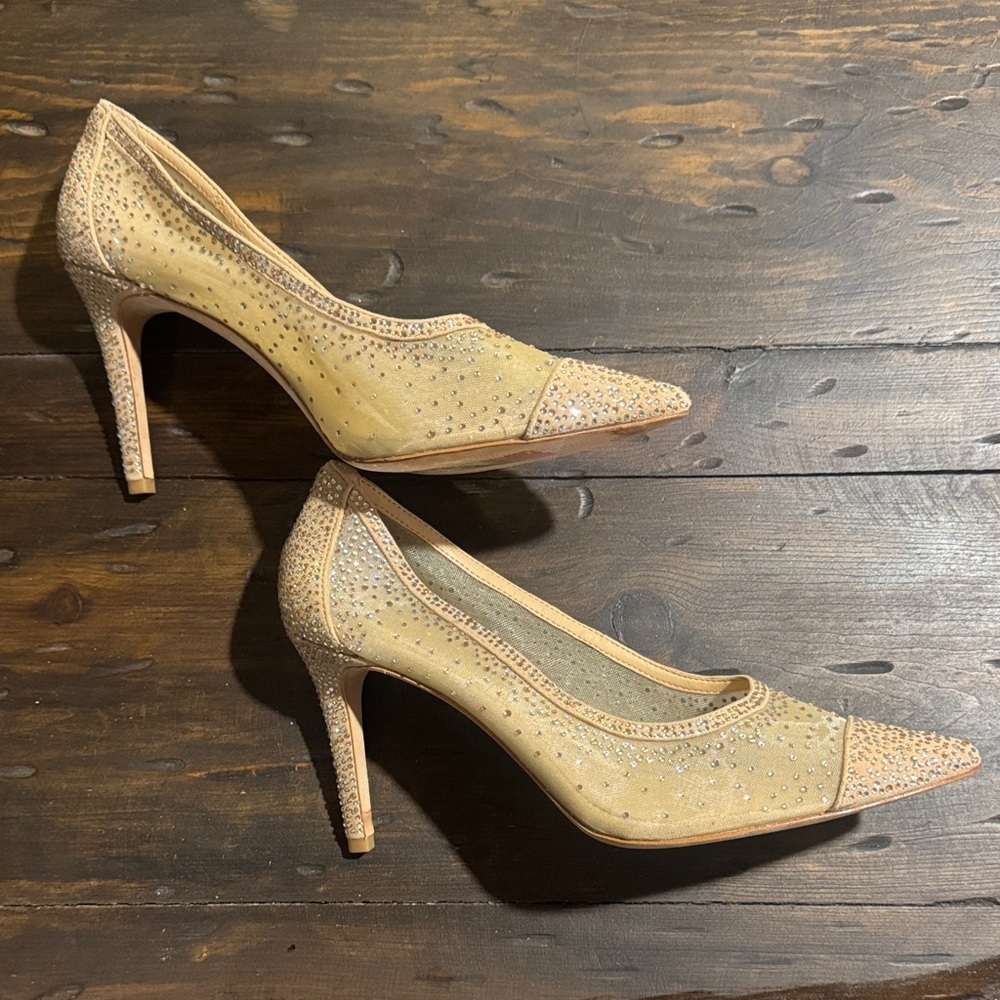 ANTONIO MELANI Beige Crystal-Embellished Pointed-Toe Pumps-Size 10